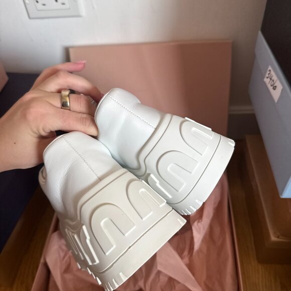 NWT Miu Miu Platform Low-top Sneakers White Leather Lace Up Sz 41 - Picture 9 of 10